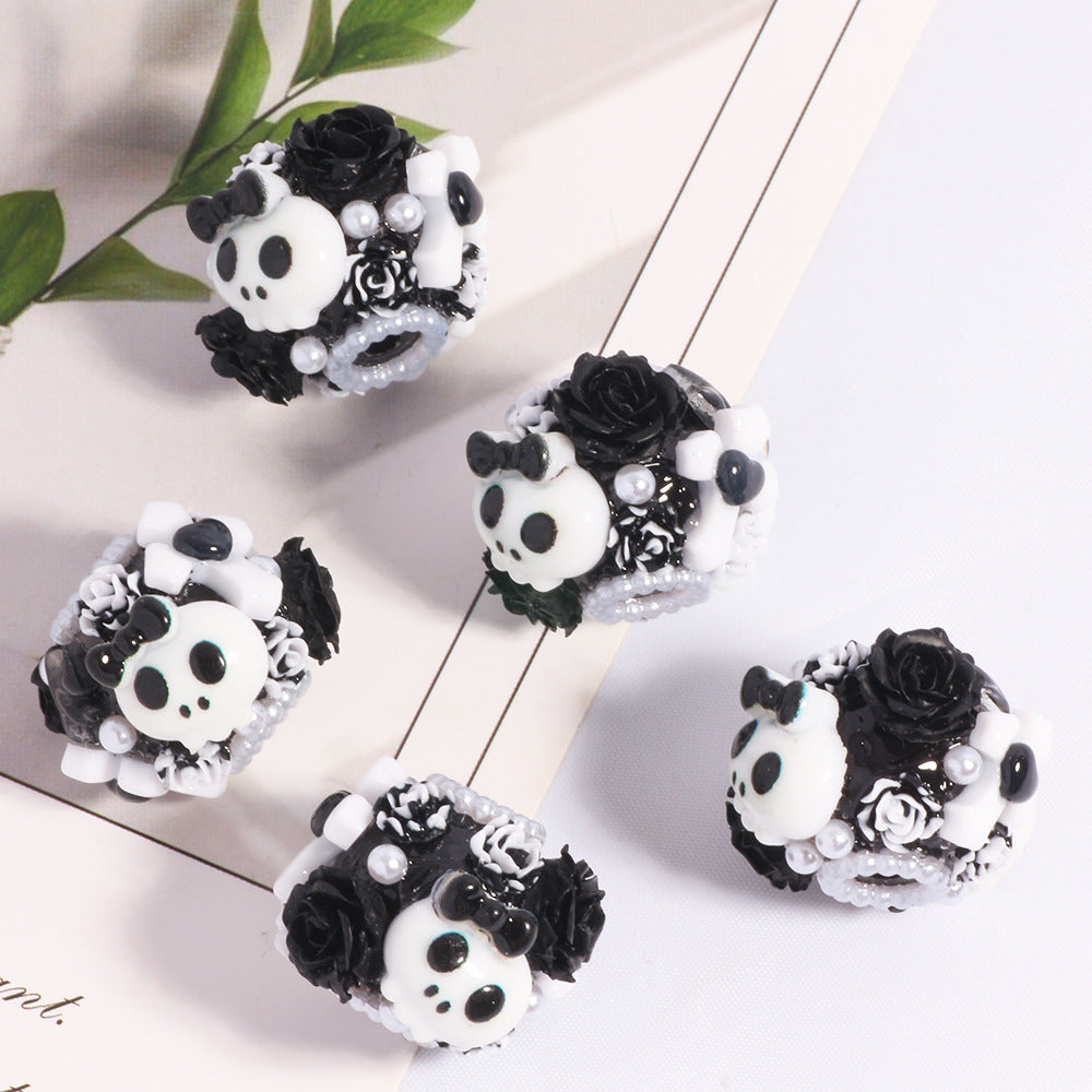 Wholesale 5pcs/pack Halloween Ghost Skull Straight Hole Loose Beads DIY Mobile Phone Chain Key Chain Bag Chain Jewelry Accessories